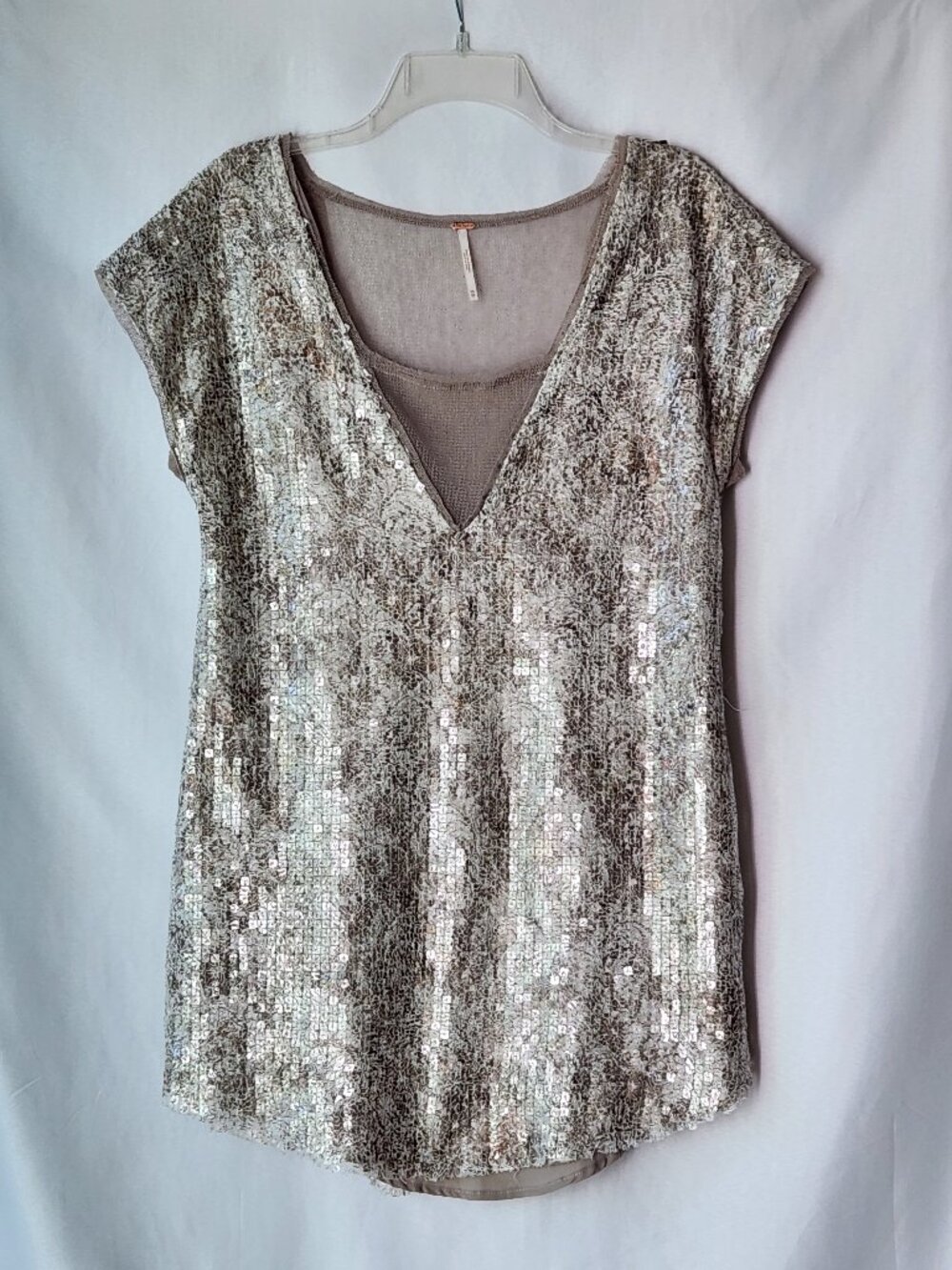 Free People Tunic Dress Sequins Illusion Neck Cap Sleeve Size XS